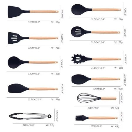 Set cutite otel inoxidabil, AT PERFORMANCE® si ustensile de bucatarie in suport cu tocator, 19 piese